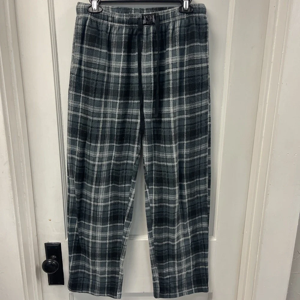Lucky Brand Mens Blue Plaid Fleece Pajama Pants Sleepwear Large